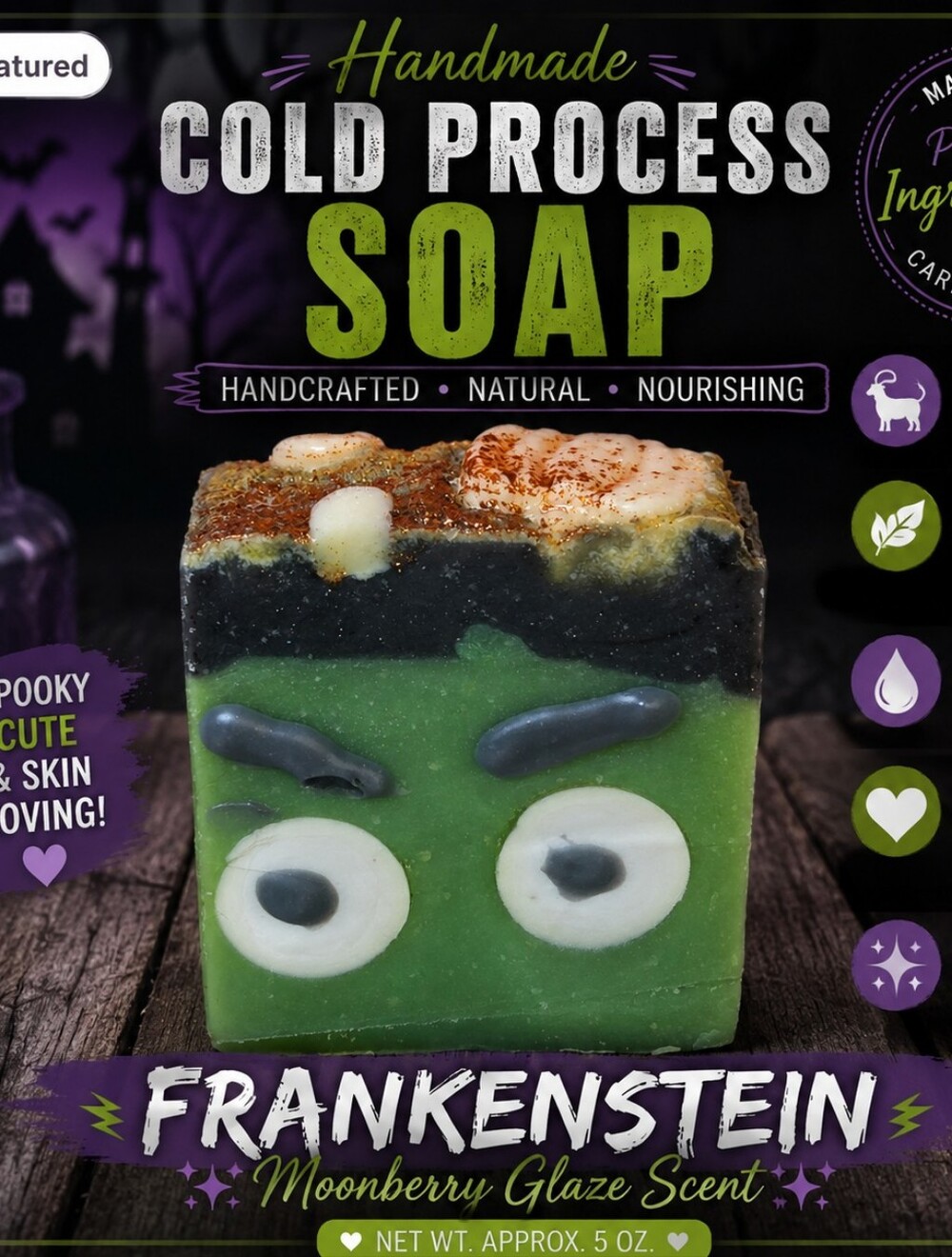 Frankenstein Organic Cold Process Swirl Soap With A Moonberry Glaze Scent